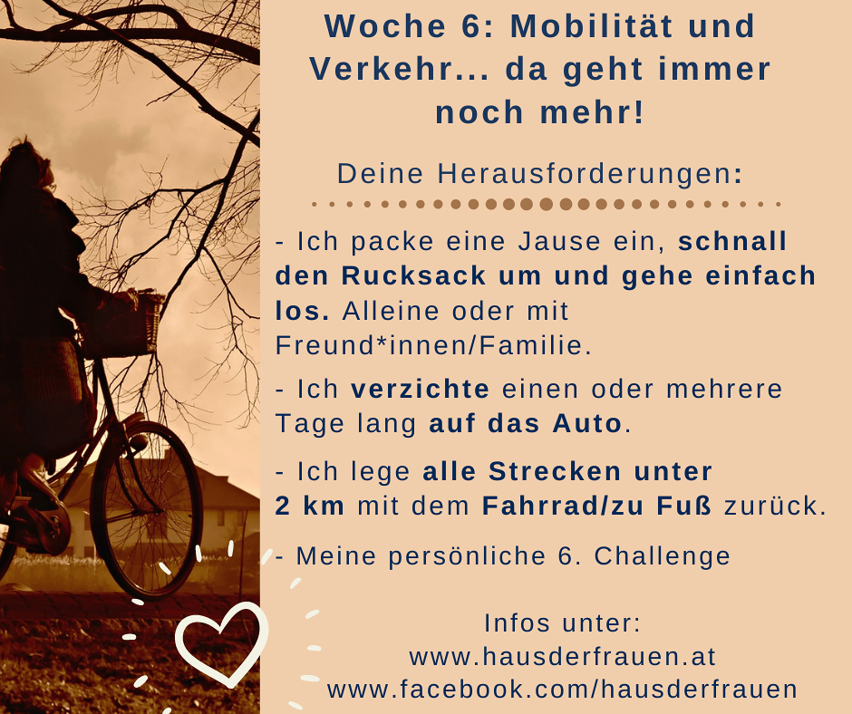 Mobilität ist das große Thema der Woche 6 unserer Klima-Challenge 21 gemeinsam mit den Omas for Future Steiermark