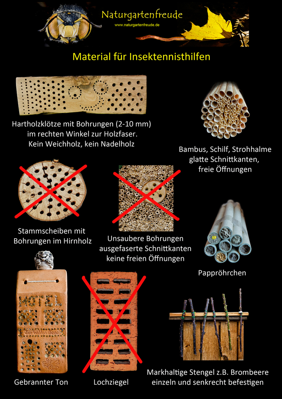 Die Wahl der richtigen Nisthilfen ist ganz wichtig für unsere Insekten.